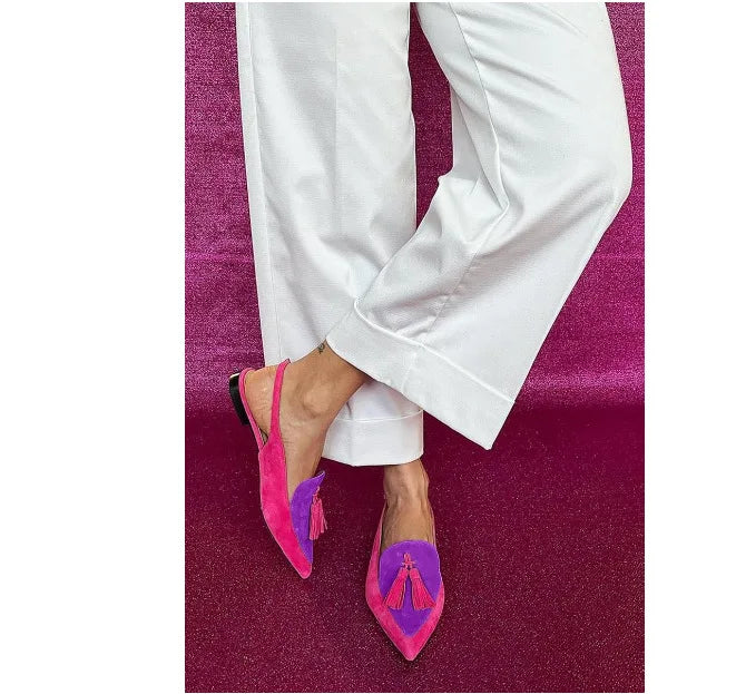 New Summer Color Block Women's Shoes 40-43 Large Pointed Tassel Low Heel Back Air Sandals High Heels Womens Shoes