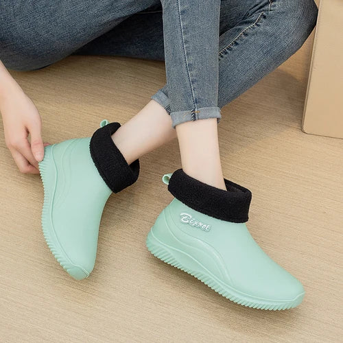 Women's Stylish Rain Boots Non-Slip Waterproof Shoes Adult Outdoor Soft Bottom and Wear Resistance Short Rubber Shoes Winter
