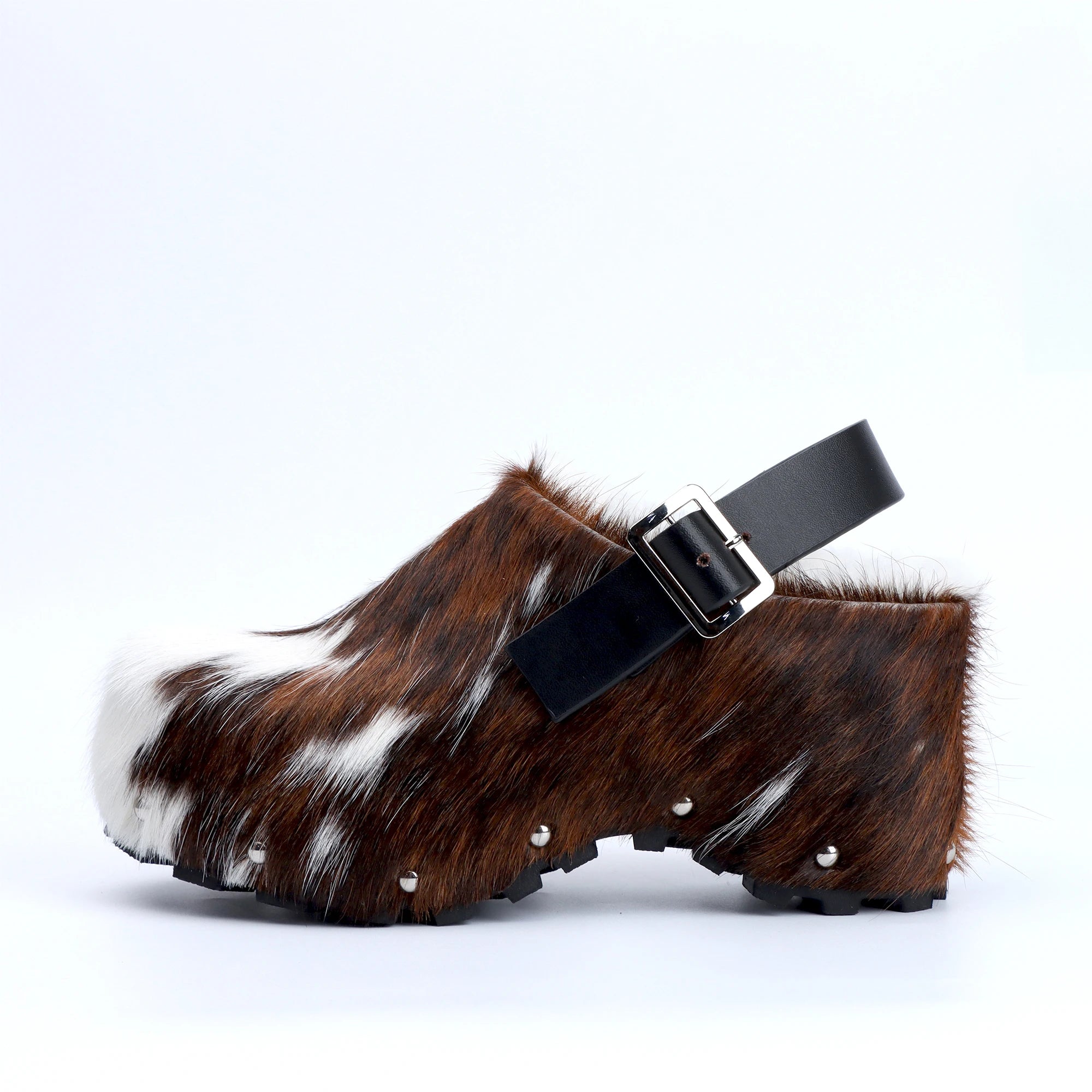 Italy Winter Shoes Women Designer Fur Sandals Calf Hair Platform Clogs Luxury with Wool Lined Slip On Mules with Leather Strap