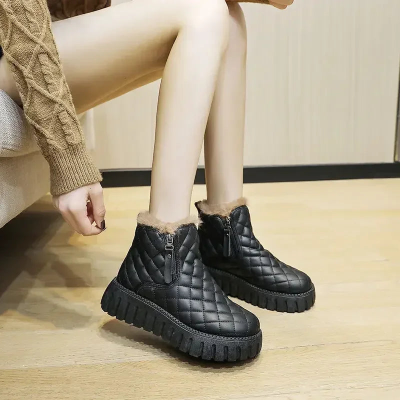 Woman Shoes Round Toe Elegant With Medium Heels Platform Snow Boots for Women Chunky Demi-season Anti Slip New In Spring Autumn