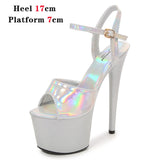 Women Sexy Show Sandals 15 17 20CM High Heels Sexy Platform Laser Color Sandals Girls Shoe for Party Club Striptease Shoes