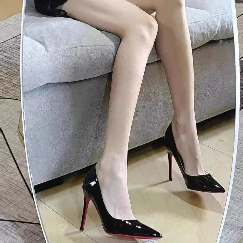 High Heels Women's 2025 Spring and Autumn New Black Patent Leather Pointed Thin High Heels Women's Sexy Party High Heels