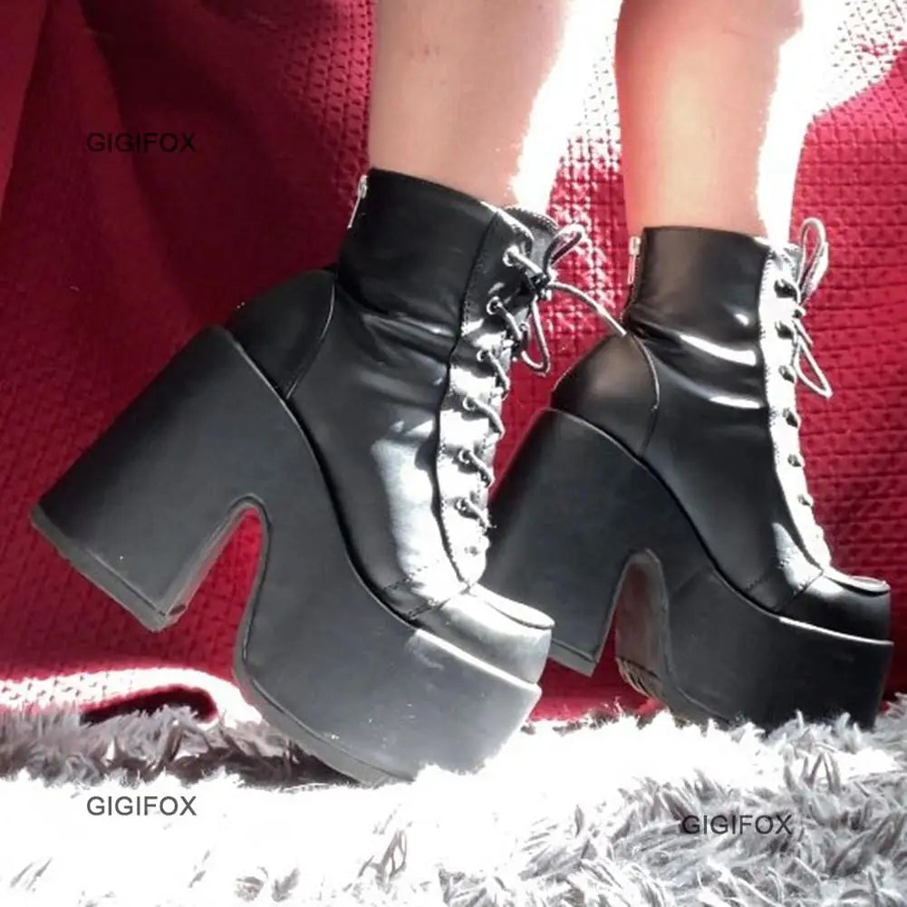 GIGIFOX Platform Ankle Boots For Women Lace Up Fashion Combat Goth Gothic Punk Style Boots 2024 Winter Short Boots Shoes Brand