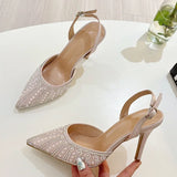 Eilyken Street Style Crystal Bead Buckle Strap Women Pumps Sandals Sexy Pointed Toe Thin High Heels Banquet Party Mule Shoes
