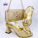 JMF Red Color Elegant lady Fashion Peep Toe Shoes Bride Comfortable Party Ladies Shoes and Bag Set  for women