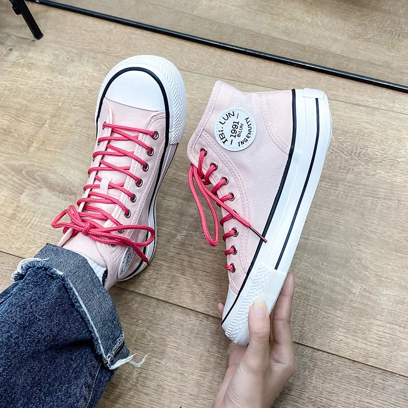 Women's Canvas Shoes 2024 Spring Lace Up Round Toe Causal Flat Shoes Student Sneakers Girls Skateboard Vulcanized Tennis Women