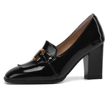 ASILETO 2022 Women Pumps Square Toe Block Heel Slip-on Shallow Metal Decoration Large Size 32-50 Office Lady Black Green S3957