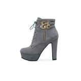 Fashion Women's Ankle Boots High Heeled Platform Short Boot Female Buckle Flock Zipper Gray Ladies Party Shoes Large Size 50