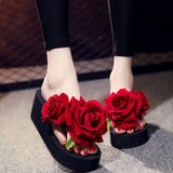 11cm Flip Flop Wedges Heels Summer Sandals Slippers Woman Shoes Women Girls Beach Shoe Light Bottom Platform Handmade Flowers