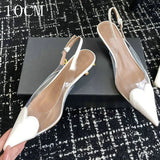 2025 New Pointy Peach Heart Fine Heel Shoes Sexy Pvc Transparent Film Black Patent Leather High Heel Overhead Sandals