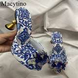 2024 New Arrival Beaded Flower Decoration Ladies Slippers Strange Heel Lady Shoes Open Toe Slip-on Outwear Slides For Girls