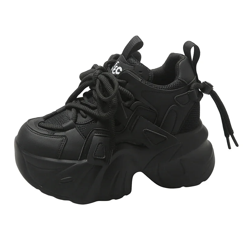 7CM Women Casual Leather Sneaker Autumn Lace up High Platform Shoes Thick Sole Sport Dad Shoes Woman Sneakers Chaussure Femme