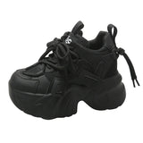 7CM Women Casual Leather Sneaker Autumn Lace up High Platform Shoes Thick Sole Sport Dad Shoes Woman Sneakers Chaussure Femme
