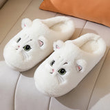 Cute Cartoon Cat Slippers Fluffy Home Thick Platform Slippers Women Men Winter Warm Plush Slides Indoor Lovely Cotton Shoes
