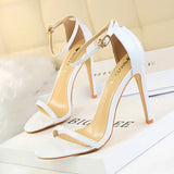 Summer New Large Size Sandal Comfortable Fashionable One Word Buckle Open Toe High Heel Stiletto Sexy Women Shoe Designer Sandal