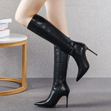 Black Women's Boots Long Pointed Toe Very High Heel Shoes for Woman Footwear Winter Knee Shaft Boot Trend 2024 Demi-season Hot