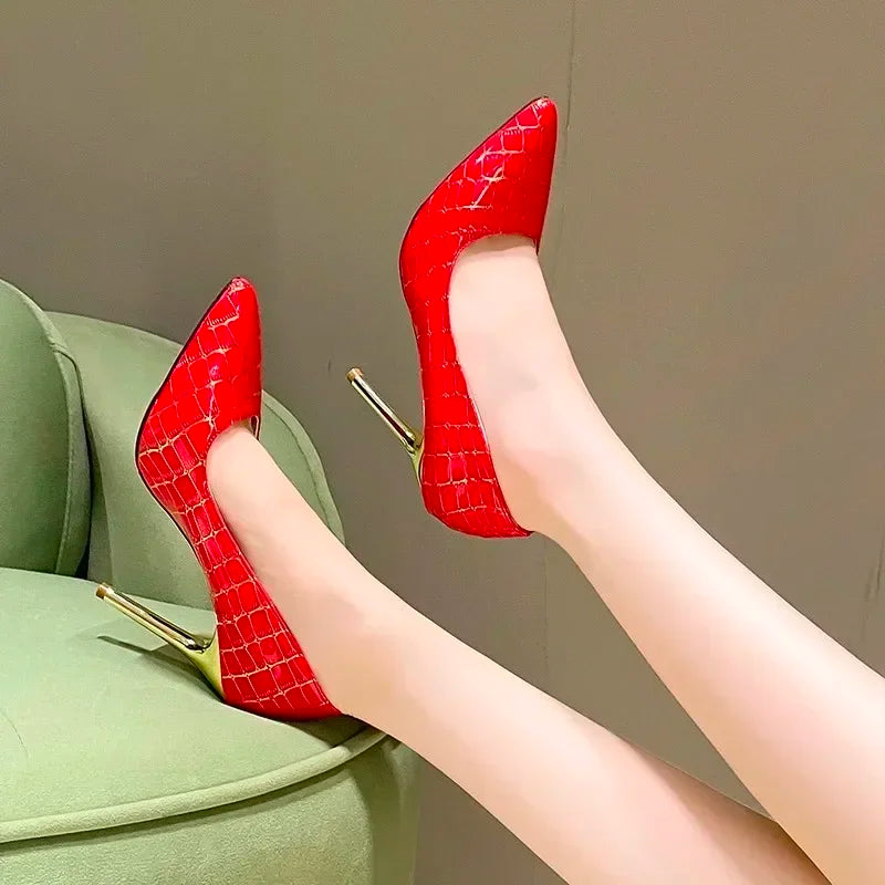 New Women's Patent Leather High Heels Pointed Tip Shallow Mouth One Kick Sexy Pumps Women Shoes Zapatos Mujer 2024 Tenden...