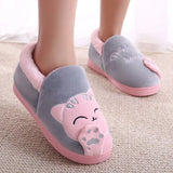 Women Winter Warm Slippers Cartoon Cat Shoes Furry Plush Slides Round Toe Flats Indoor Home Bedroom Floor Slippers Ladies Shoes