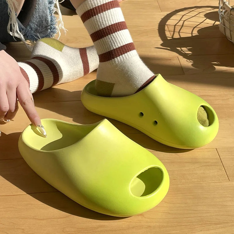 Cute Cartoon Cow Indoor Platform Slippers Women Summer Shoes Thick Sole Anti-slip Home Bathroom Shower Slides For Female