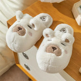 Womens House Slipper Female Frog Bear Winter Warm Kawaii Cartoon Plush Contton Indoor Non Slip Funny Cute Fuzzy Home Floor Shoes