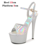 Women Sexy Show Sandals 15 17 20CM High Heels Sexy Platform Laser Color Sandals Girls Shoe for Party Club Striptease Shoes