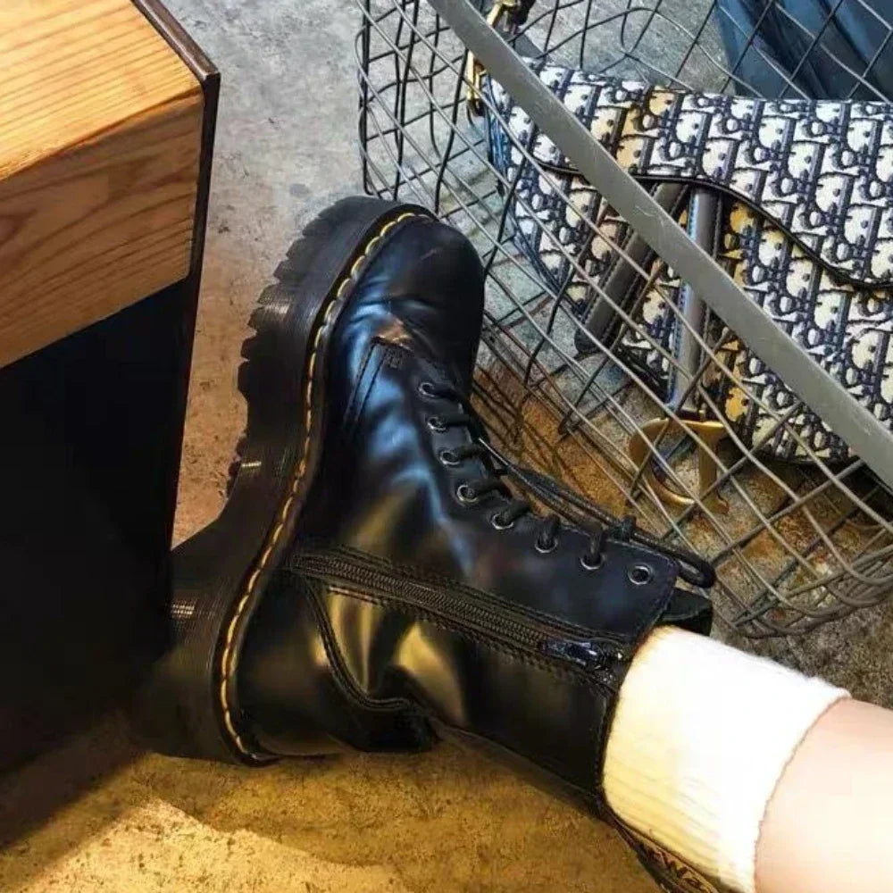 Women Boots Goth Casual Shoes Woman Leather Chelsea Classic Motorcycle Female Goth Shoes High Platform Boots Women Botas Mujer