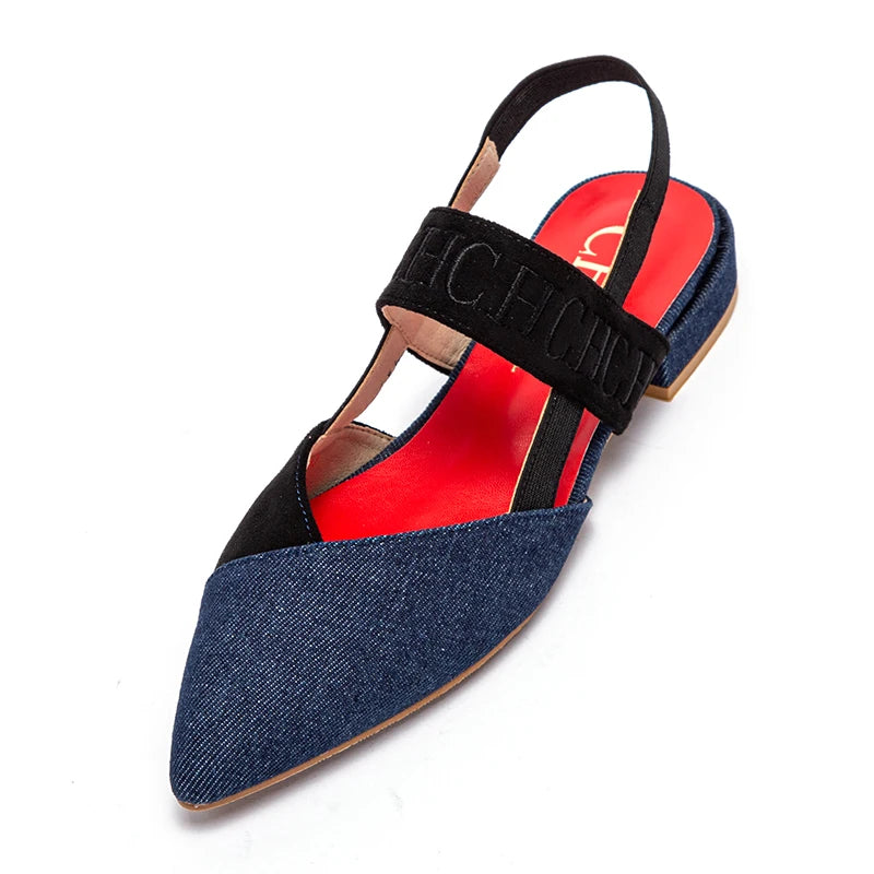 Fashionable Color Blocking Design with Denim Fabric Classic and Minimalist Women's Flat Shoes Exquisite Workmanship