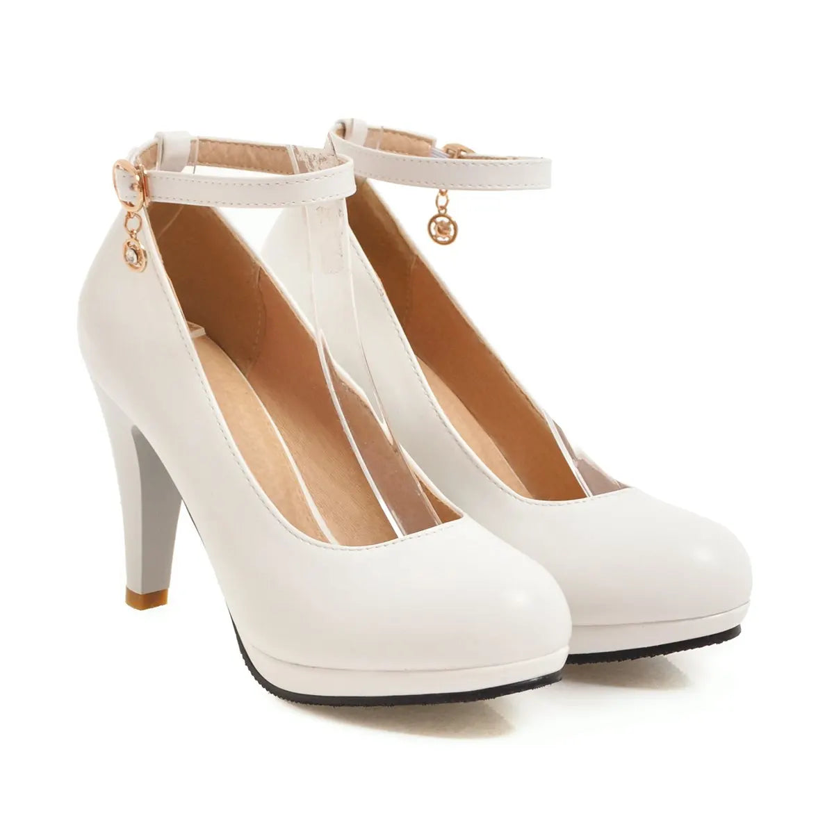 Fashion High Heels Shoes Woman Elegant Ankle Straps Pink White Women's Heeled Pumps Office Wedding Party Shoes Ladies Large Size