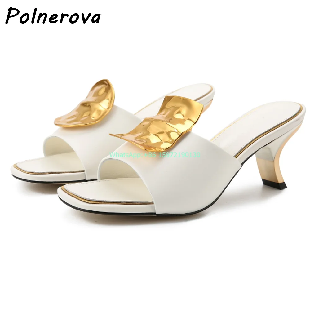 Metal Square Round Slippers Mixed Color Black Red Peep Toe Strange Style Heels Slip On Shoes Summer New Outdoor Runway Shoes