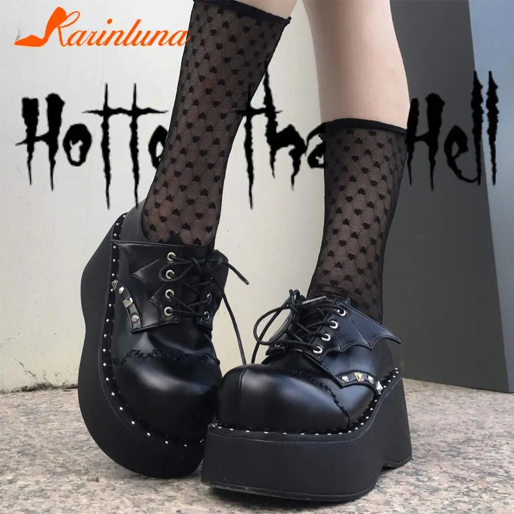Wedge High Heels Y2k Shoes 2023 Summer Hot Star Graffiti Women Shoes On Platform Punk Gothic Lolita Mary Jean Platform Shoes