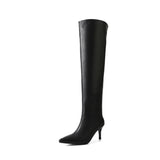 Taoffen Long Boots For Women Pleated Design Sexy Pointed Toe Thin High Heel Wide Calf Boots Fashion Autumn Winter Boots Handmade