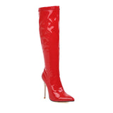Women's Knee High Boots Winter Autumn Red White Thin Heels High Boot For Women Patent Leather Long Fetish Shoes Lady Large Size