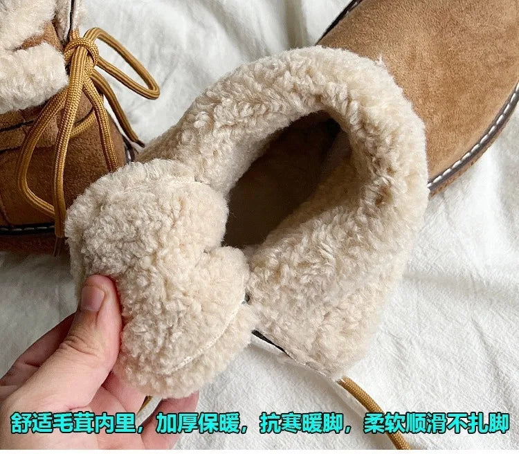 Flats Platform Snow Boots Woman Ankle Suede Warm Cozy Casual Shoes Women 2024 Trend Winter Short Plush Goth Zapatillas Female