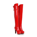 Sexy Over The Knee Boots Women Platform Fashion High Heels Thigh High Boots Patent Leather Women's Winter High Boots Shoes Red