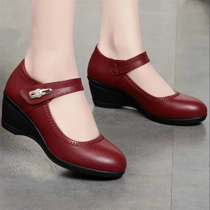 Cresfimix Women Cute Round Toe Black Patent Leather Height Increased Heel Shoes Lady Casual Street Spring Autumn Heel Shoes A818