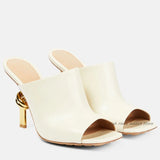 2024 Runway New Square Toe Leather Slippers Strange Style High Heels Colorful Mules Women's Luxury Designer Party Brand Shoes