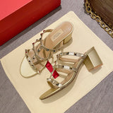 luxury women's shoes Gladiator shoes woman 2024 trend For Women's Sandals Summer Slippers Chunky Heel Leather Rivets High heels