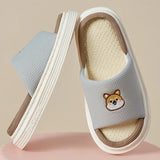 Platform Slippers Women Home Cartoon Animals Cute Designer Shoes Girls 2024 New Casual House Linen Slides Flats Indoor Open Toe