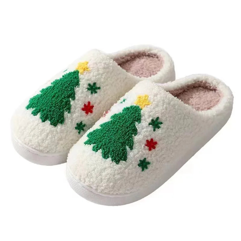 New Winter Christmas Sandals Adult Warm Indoor Bedroom Slippers Women Comfortable Non-slip Slides Men Home Soft Plush Flip Flops