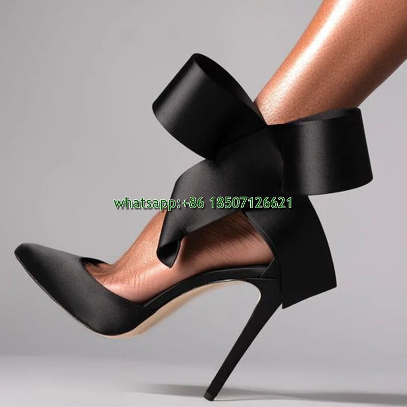 Bow Decorated Pointed Toe Mesh High Heels Polka Dot Plus Size Women's Slingback Pumps