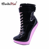 Wonderheel Nouvelle Extrême Talon Haut 18cm avec Plateforme de 3cm Bottes Cheville à Talon Wedge Multicolore Sexy Filles Boucles Sangles Bottes