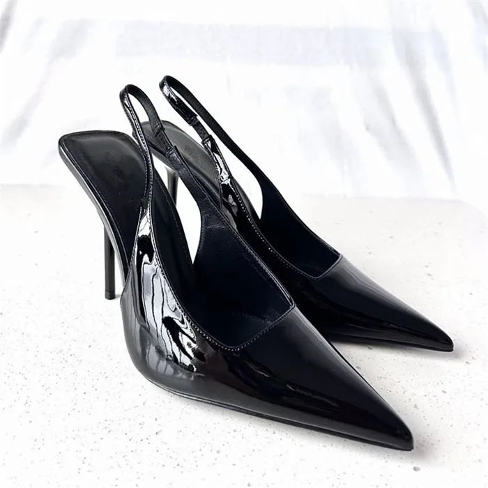 2025 Spring Snd Summer Pumps Pointy Patent Leather Simple High Heels Slim Heels Sexy Sandals Woman