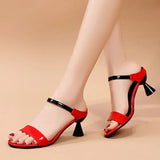 Cresfimix Women Fashion Black Comfort Summer Hollow Open Toe Square Heel Shoes Lady Spring Buckle Strap Open Toe Heels A9511