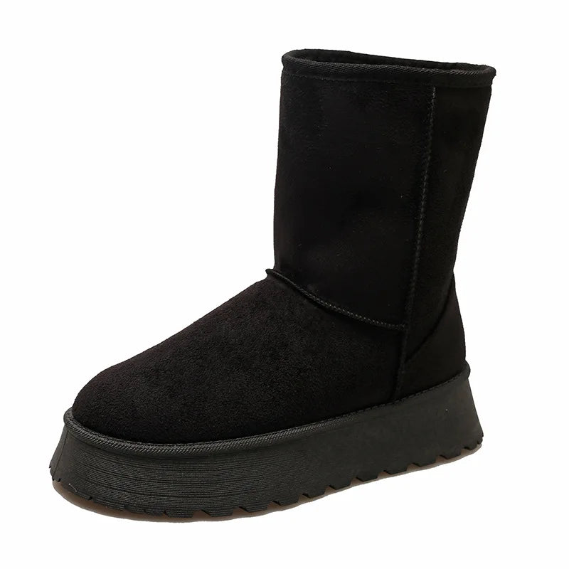 2024 winter new thick-soled and fleece snow boots round head fashion set feet in mid-barrel cotton shoes