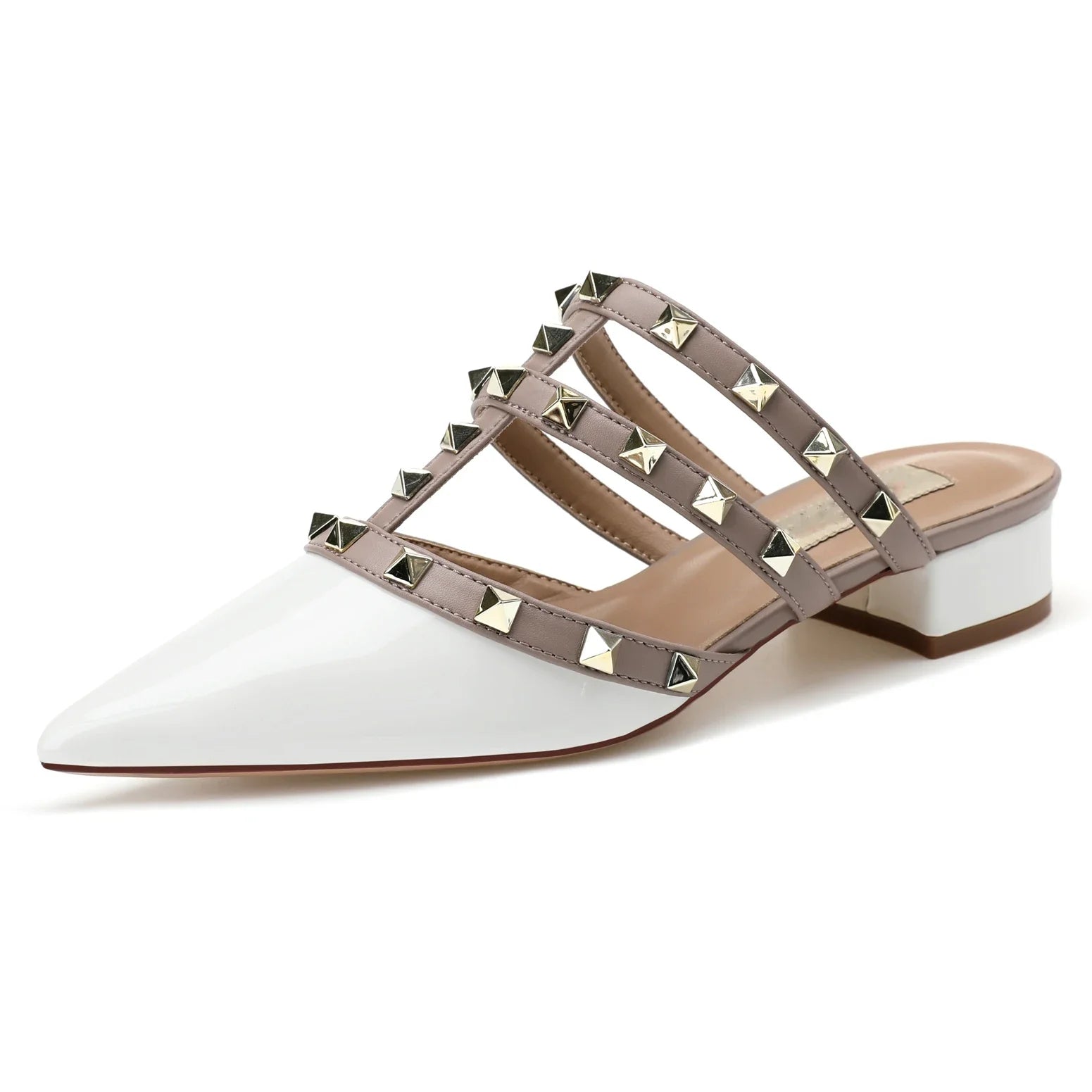 【Measure your feet length before order】Gladiator Women Thick High Heel Sandal Rivet Pointy Toe Fashion Prom Dress Shoe 68-CHC-33