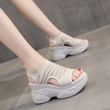 Female Sandal 2023 Summer Comfort Shoes for Women Strappy Heels All-Match Cross-Shoes Clogs Wedge Increasing Height Girls Sports