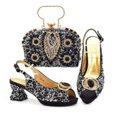 Italian Shoes and Bags Matching Set with Rhinestone Nigerian Women Shoes and Bag Set with Appliques Full Crystal for Dress