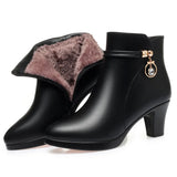 Autumn Winter New High-heeled  Women's Thick-heeled Short Ankle Boots Versatile Non-slip High Heel Warm Plush Snow Boots