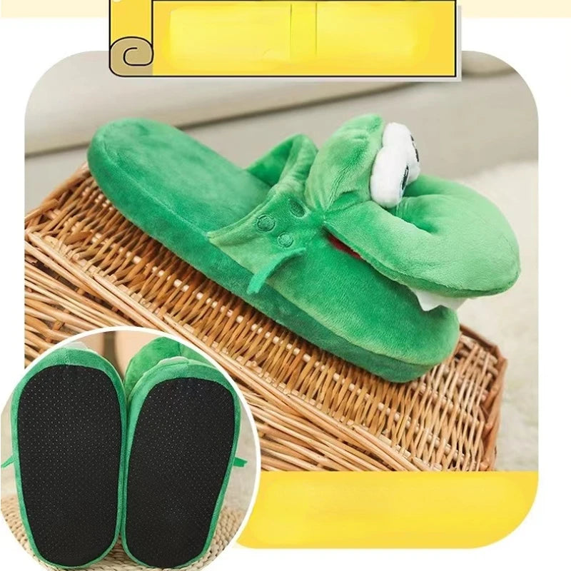 Funny Mr Crocodile New Winter Warm High Quaily Plush Women Cute Home Funny Animals Open Mouth Slippers House Floor Cotton Shoes