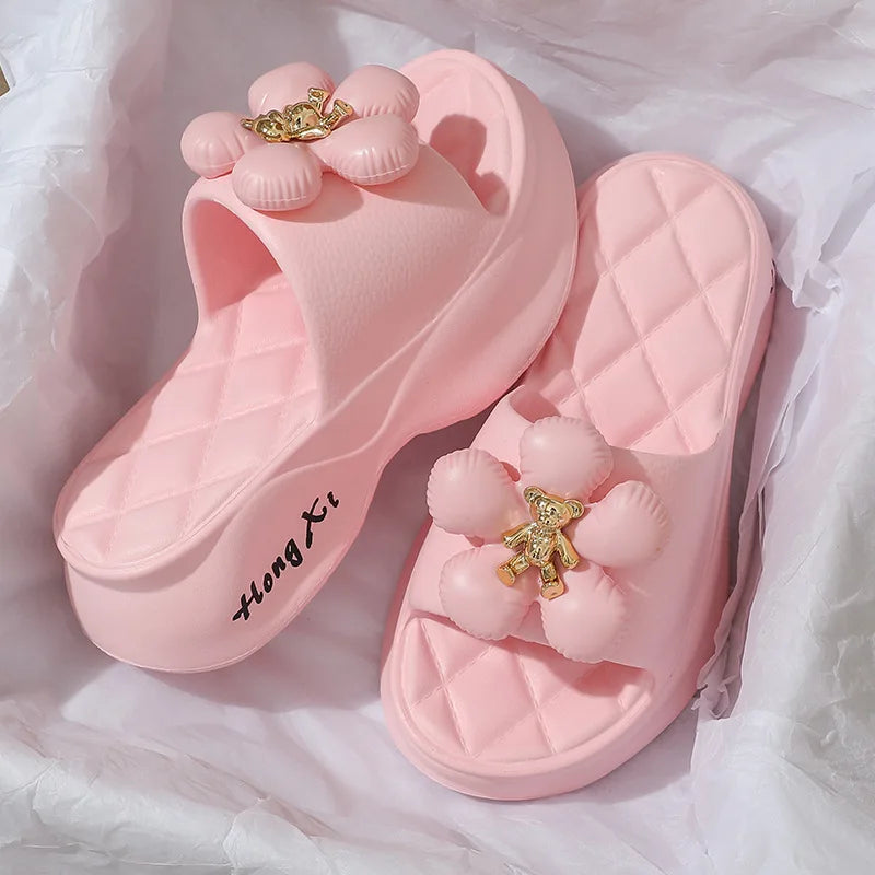 New Fashion Bowknot Women's Slippers Summer Women Slippers Indoor Outdoor Green Flip Flops Beach Shoe Home Non-slip EVA Slippers